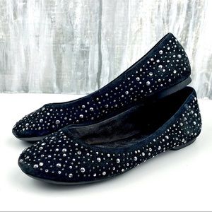 Sperry Top-Sider Black Suede Emma Rhinestone Flats Leather Ballet Flats 6.5M